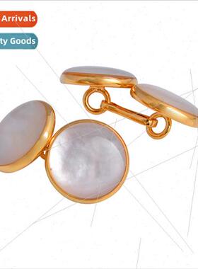 Cufflinks Round Natural Pearl Shell Chain Cufflinks Double d