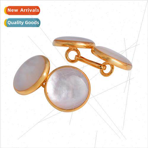Cufflinks Round Natural Pearl Shell Chain Cufflinks Double d
