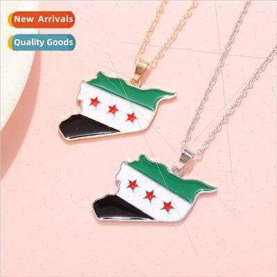 New Syria Map Flag Necklace Vintage Alloy Oil Drip Sweater C
