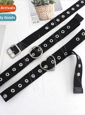Women full steam eye hole wide canvas belt ins wind black hi