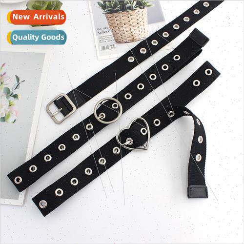 Women full steam eye hole wide canvas belt ins wind black hi