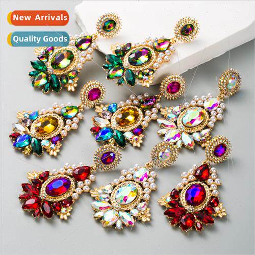 Europe high-level sense retro earrings personalized inlaid p