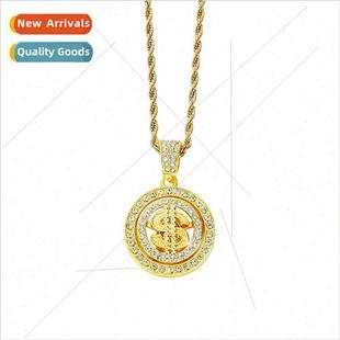 Full Diamond Turning Europe Pendant Hop Dollar Necklace Hip