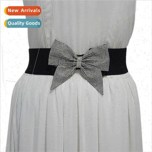 Women Rhinestone Waistband Hundreds Elastic Bow Rhinestone I