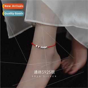 red rope ankle silver girlfriends beads couple S925 anklet