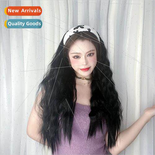 One-piece hair band wig female long hair big wave high tempe