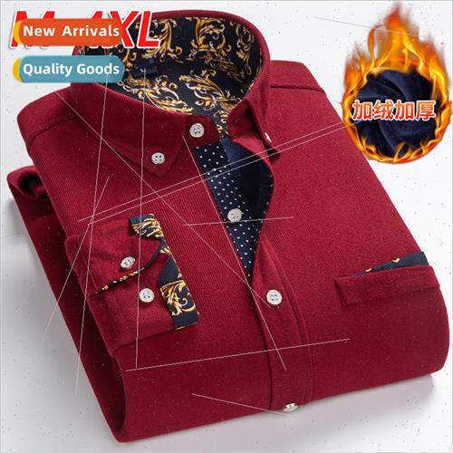 Winter corduroy padded warm shirt men long-sleeved father in