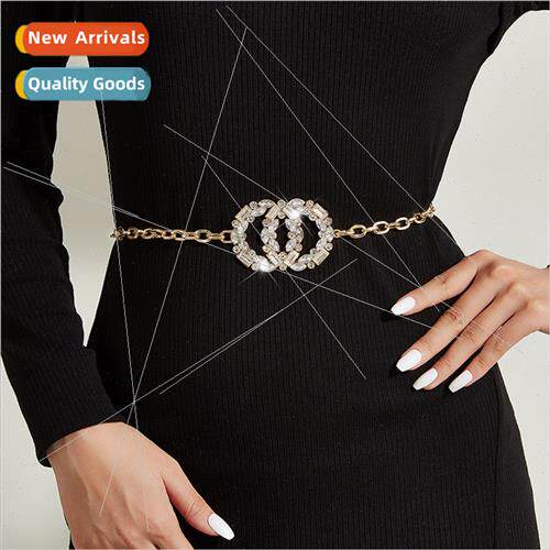 Metal waist chain female accessories double round rhinestone