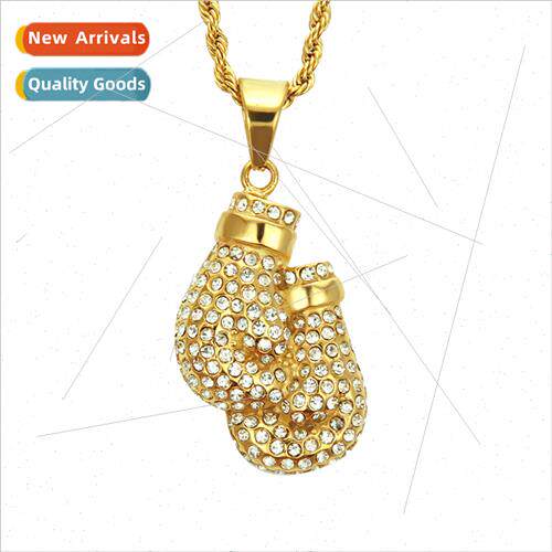 Europe Hip Hop Men Necklace Diamonds Gold Boxing Gloves Pend