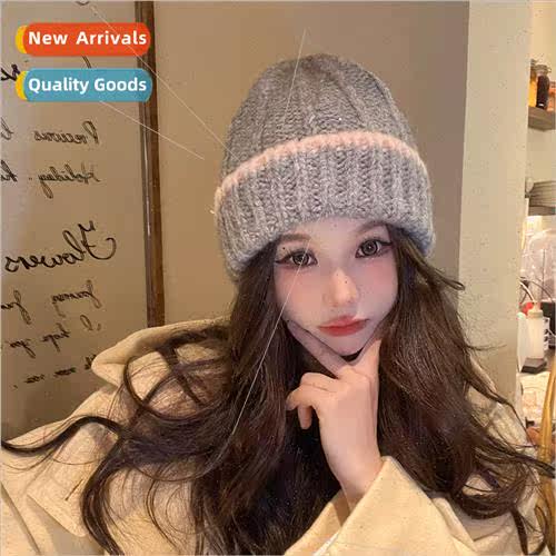 Autumn and winter colorful edge edge wool cap big head circu