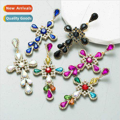 Europe earrings ins cross earrings advanced sense glass diam