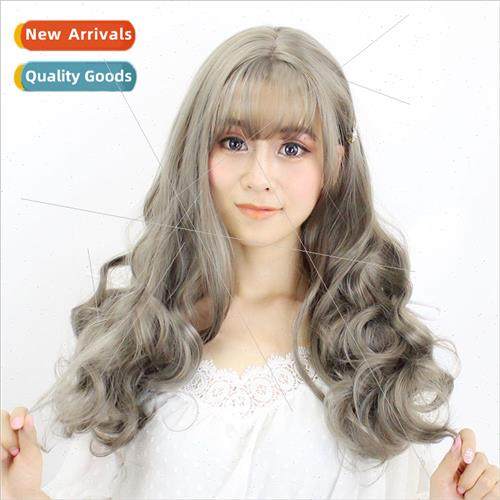 Wig female long curly hair big waves in middle parting reali