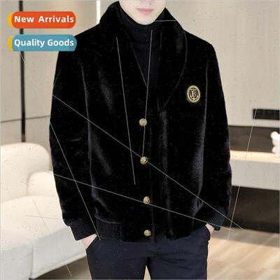 men gold mink coat nd thickening coat lapel casual high-end