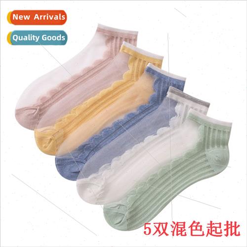 Autumn new women glass silk socks color blocking foot vertic