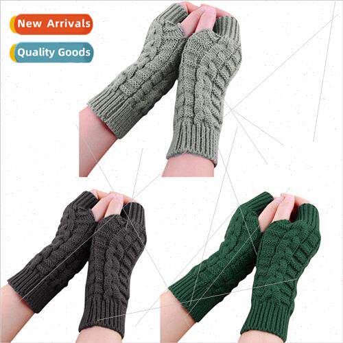 Winter open-finger gloves female computer short gloves warm