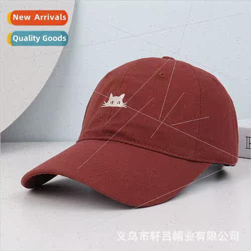 cat embroidery washed baseball cap female Korea versatile st