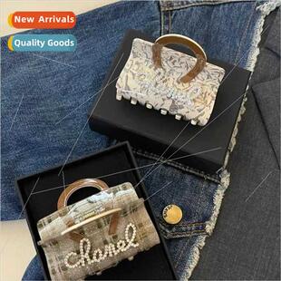 che Designer Cute Tote Bag Acetate Oatmeal Plaid Hair Scrunc