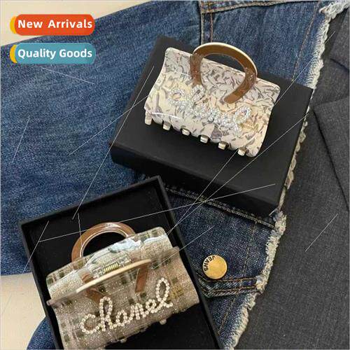 che Designer Cute Tote Bag Acetate Oatmeal Plaid Hair Scrunc