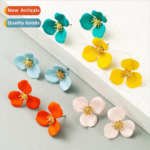 Korea exquise sweet flowers alloy earrings fashion simple po
