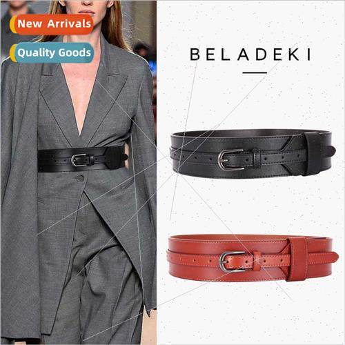 Fashion simple cowhide skirt jumper wide belt versatile deco