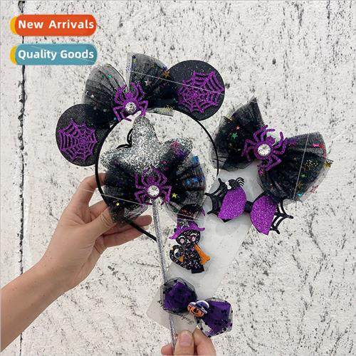 Halloween Headdress Magic Wand Purple Spider Bow Hair Clips