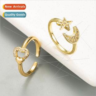 Copper gold-plated zirconia star moon open ring accessories