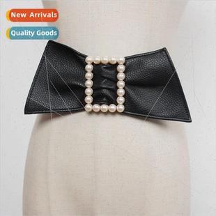 waist seal buckle bow square elastic pearl Elegant female