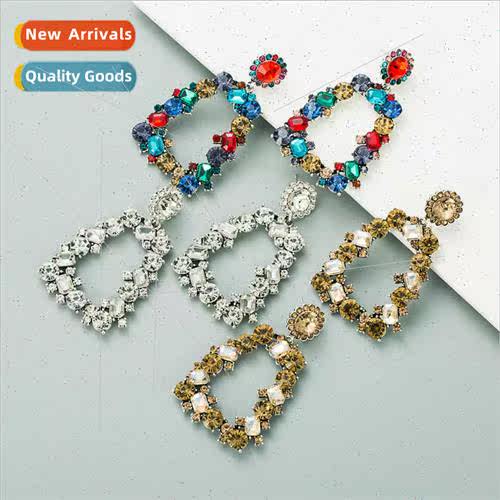 Europe new geometric earrings colorful rhinestone retro squa