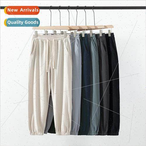 Summer new Japanese retro men cotton linen drawstring pants