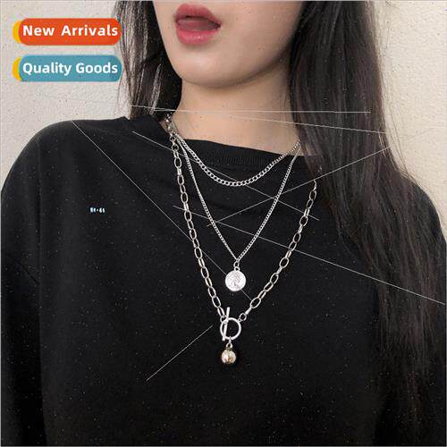 Europe INS Hip Hop Triple Layers Necklace Beauty Head Coin M