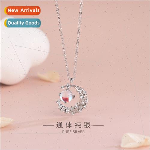s925 silver Korea gradient dazzle color crystal moon necklac