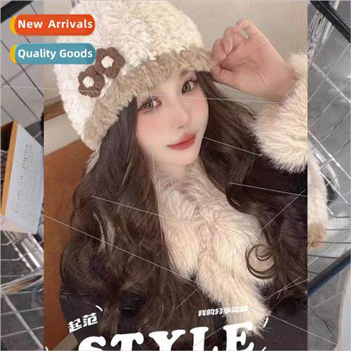 Sweet imation rabb hair flowers wool cap female fall winter