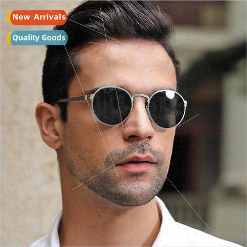 new round frame stainless steel sunglasses steel leather lig