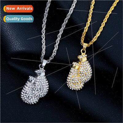 HIPHOP Europe Hip Hop Zirconia Gold Boxing Gloves Pendant Ne