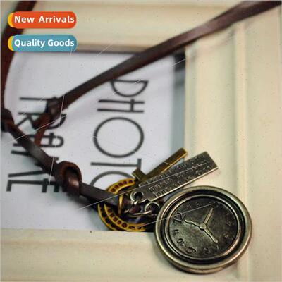 Watch Disc Metal Pendant Unisex Microfiber Leather Necklace