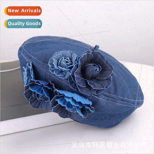 Spring Autumn flowers cowboy beret female niche fashion show