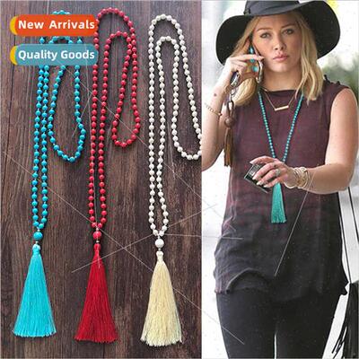 New turquoise cotton silk thread tassel sweater chain long n