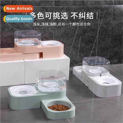 Pet cat bowl square rotating double bowl automatic drinking