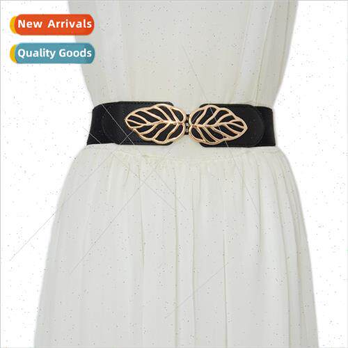 Women belt ladies simple oil drip double e leaves buckle ela