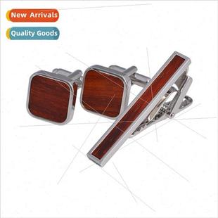 Set Clip Square Tie Natura Mahogany Cufflinks