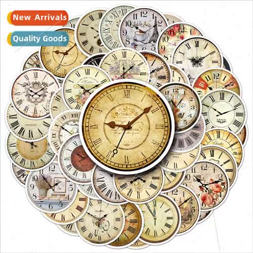 50 pcs of nostalgic clock stickers retro clock creative wate
