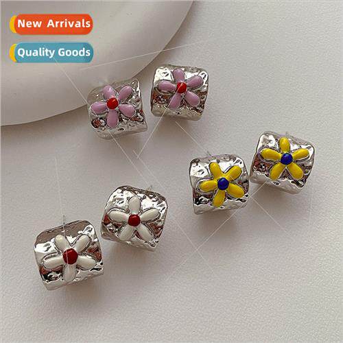 An agate flower flower earrings three colors ins Korea fashi