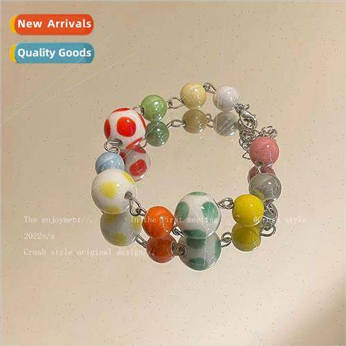 2023 summer new retro colorful beaded ceramic bracelet femal