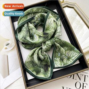 fresh green floral Summer silk small mulberry scarf Japanese
