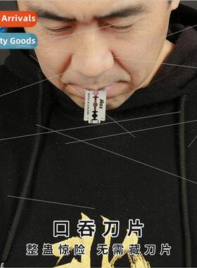 Thrilling Stunt Mouth Swallowing Razor Blade Close Up Scary