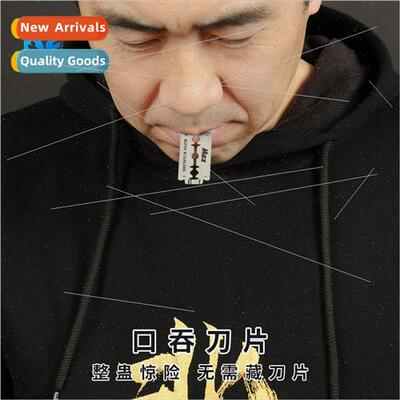 Thrilling Stunt Mouth Swallowing Razor Blade Close Up Scary