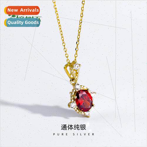 S925 silver plated red zirconia necklace Japan retro simple