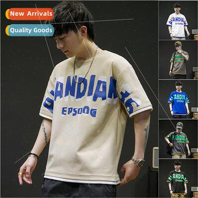 Fake twoPCS short-sleeved t-shirt men 2023 new printing Kore