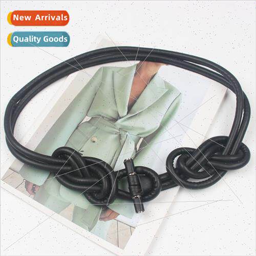 Thick Leather Rope Chinese Knot Belt Women dress Waist Skirt
