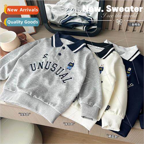 Boys lapel sweater 2023 fall new middle and big children swe